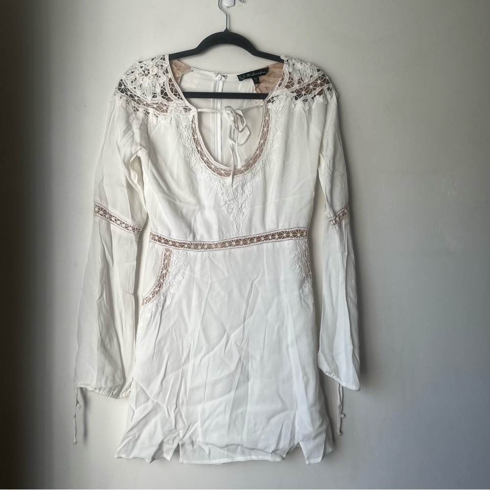 For Love & Lemons x Revolve White Long Sleeve Crochet Lace Detail Mini Dress M - Picture 5 of 9